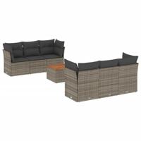 7-delige Loungeset met kussens poly rattan grijs - thumbnail