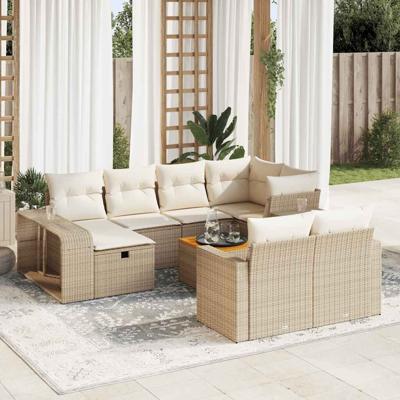 11-delige Tuinset met kussens poly rattan beige - thumbnail
