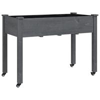 Plantenbak op wieltjes 118x59x80 cm massief vurenhout grijs - thumbnail