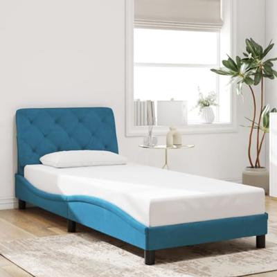 Bedframe met LED zonder matras fluweel blauw 80x200 cm