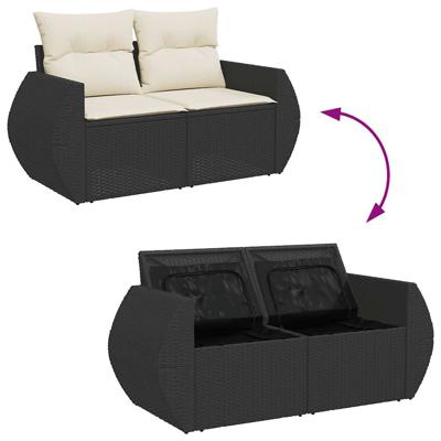 8-delige Loungeset met kussens poly rattan zwart - thumbnail