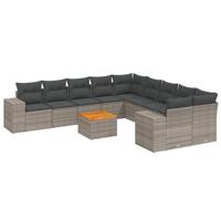 11-delige Loungeset met kussens poly rattan grijs - thumbnail