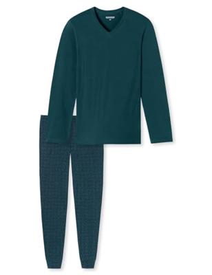 Schiesser Pyjama petrol met V-hals