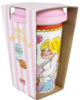 Blond Amsterdam coffee to go beker aardewerk sweet life 9x14cm multi