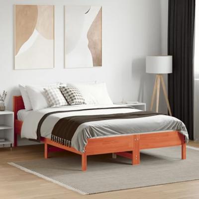 Bedframe zonder matras massief grenenhout wasbruin 135x190 cm
