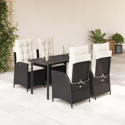 5-delige Tuinset met kussens poly rattan zwart
