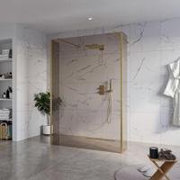 Fortifura Galeria Vrijstaande Inloopdouche - 140x200cm - Rookglas - antikalk - 8mm veiligheidsglas - 2 zijwanden 30cm - wandsteunen en hoekprofielen - Geborsteld Messing PVD (Goud) SW927770 2x/SW797946/SW797930 2x/SW798731 2x - thumbnail