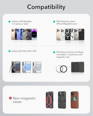 ESR HaloLock Telefoonhouder voor in de auto Magneetbevestiging 5.4 - 6.9 inch Bevestigingswijze (auto): Ventilatierooster