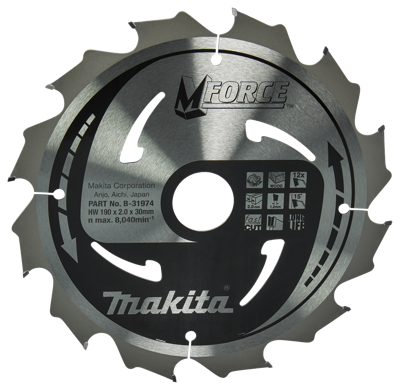Makita Accessoires Cirkelzaagblad Hout | Mforce 190x30x2,0 12T 15g - B-31974 - B-31974