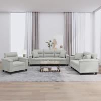 3-delige Loungeset met kussens microvezelstof lichtgrijs - thumbnail