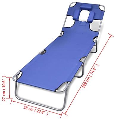 Ligbed inklapbaar met hoofdkussen gepoedercoat staal blauw