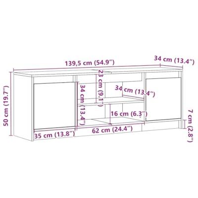 Tv-meubel met LED 139,5x34x50 cm bewerkt hout betongrijs