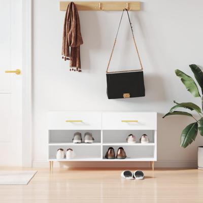 Schoenenbank 102x35x55 cm bewerkt hout hoogglans wit