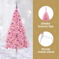 VidaXL Kunstmatig voorverlicht kerstboom met 300 led roze 180 cm pvc - thumbnail