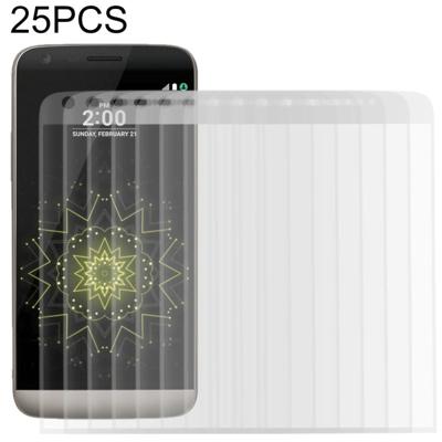 25 stuks voor LG G5 0.26 mm 9H oppervlaktehardheid 3D gebogen explosieveilige colorized Silk-Screen gehard glas schermvullende film (transparant)