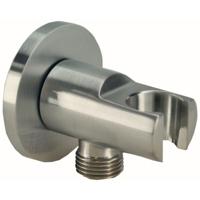 Wiesbaden Wandaansluitbocht met Handdouchehouder - Rond - 1/2 Inch - Geborsteld Staal - thumbnail