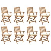 Tuinstoelen 8 st inklapbaar met kussens massief acaciahout - thumbnail
