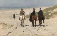 Anton Mauve, Morgenrit langs het strand 90x60cm, Rijksmuseum, print op canvas, premium print, oude meester - thumbnail