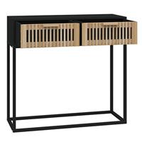Wandtafel 80x30x75 cm bewerkt hout en ijzer zwart - thumbnail