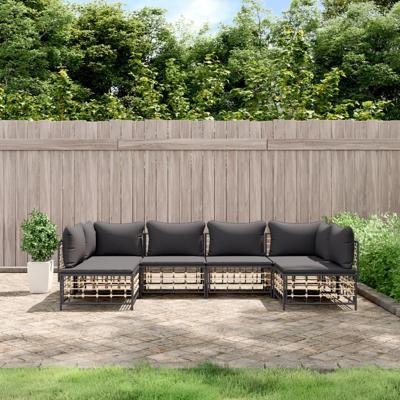 6-delige Loungeset met kussens poly rattan antracietkleurig