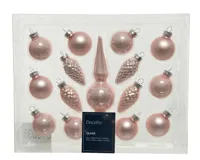 Decoris kerstballen piek glas 15st poederroze - thumbnail