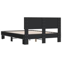 Bedframe LED bewerkt hout metaal zwart 140x190 cm - thumbnail