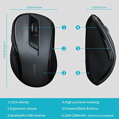 Rapoo M500 Silent Multi-mode Draadloze Muis Muis Zwart - thumbnail
