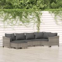 6-delige Loungeset met kussens poly rattan grijs - thumbnail