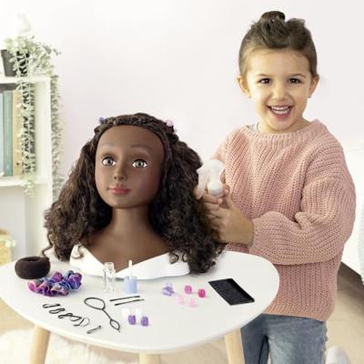 Smoby - Afro-haarstylinghoofd - Gemakkelijk te stylen - 23 realistische accessoires - Warmtegevoelige lippen - Opbergluik