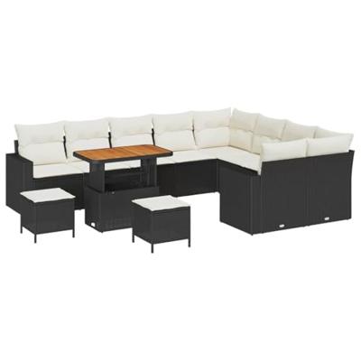 Tuinbankenset 12 pcs Zwart poly rattan