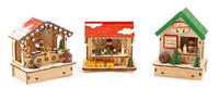 Small Foot houten decoratie kerstmarkt met lampjes, set van 3 - thumbnail