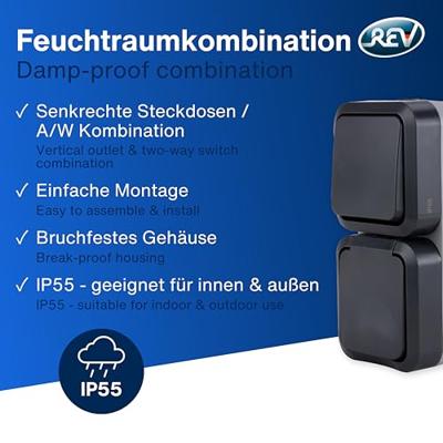 REV 0004860400 Schakel-/stopcontact combinatie Compleet AquaStorm Lichtgrijs, Zwart 1 stuk(s)