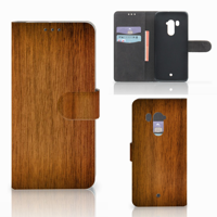 HTC U11 Plus Book Style Case Donker Hout - thumbnail