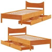Bedframe met lades massief grenenhout wasbruin 75x190 cm - thumbnail