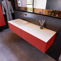 Badkamermeubelset Mondiaz Erin 150 cm met 2 Lades met RIDGE Wastafel Links Talc Zonder Kraangaten Greeploos Mat Fire - thumbnail