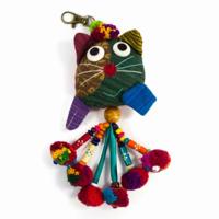 Sleutelhanger Kat Stof/Kralen (15 cm) - thumbnail