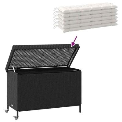 Tuinbox met wielen 110x55x73 cm poly rattan zwart Tuinbox met wielen 110x55x73 cm poly rattan zwart