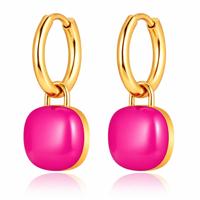 Deja Jewels Oorringen Goudkleurig Met Fuchsia Acryl Hanger - thumbnail