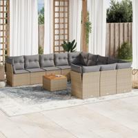 12-delige Loungeset met kussens poly rattan gemengd beige - thumbnail