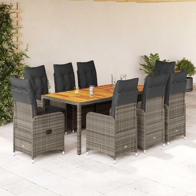 9-delige Bistroset met kussens poly rattan grijs