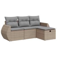 4-delige Loungeset met kussens poly rattan beige - thumbnail