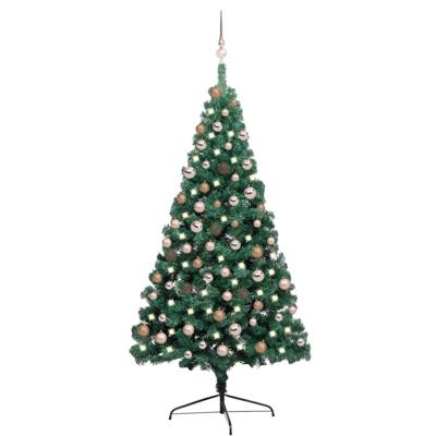 VidaXL Kunstkerstboom met verlichting en kerstballen half 180 cm groen