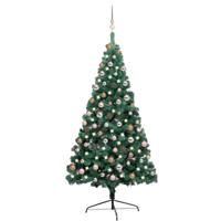 VidaXL Kunstkerstboom met verlichting en kerstballen half 180 cm groen - thumbnail