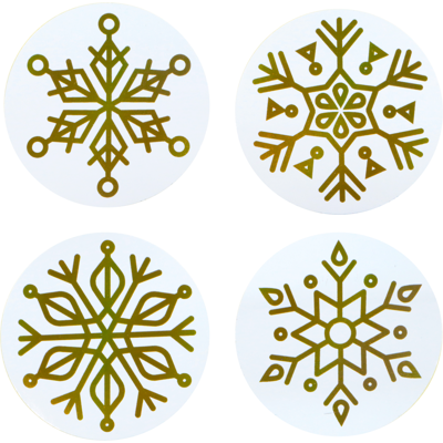 Etiket | Cadeauetiket | papier | IJskristallen | ∅45mm | wit/goud | rol à 500 stuks