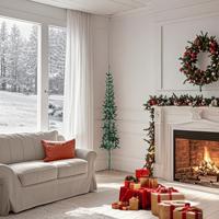 VidaXL Kunstkerstboom half met standaard smal 150 cm groen - thumbnail
