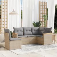 5-delige Loungeset met kussens poly rattan gemengd beige - thumbnail