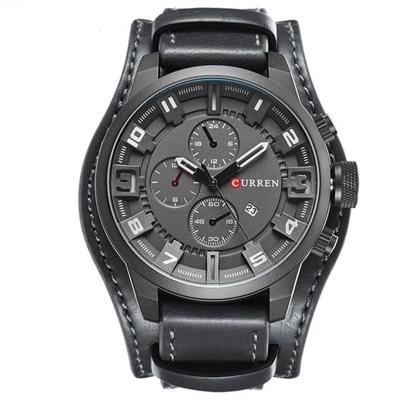 Curren M8225 Army militaire lederen band mannen quartz horloge (zwart grijs)