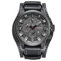 Curren M8225 Army militaire lederen band mannen quartz horloge (zwart grijs) - thumbnail