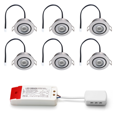 Set LED-inbouwspot Piccolo zilver 3W dimbaar 3-6 stuks
