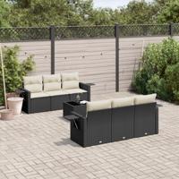 7-delige Loungeset met kussens poly rattan zwart - thumbnail